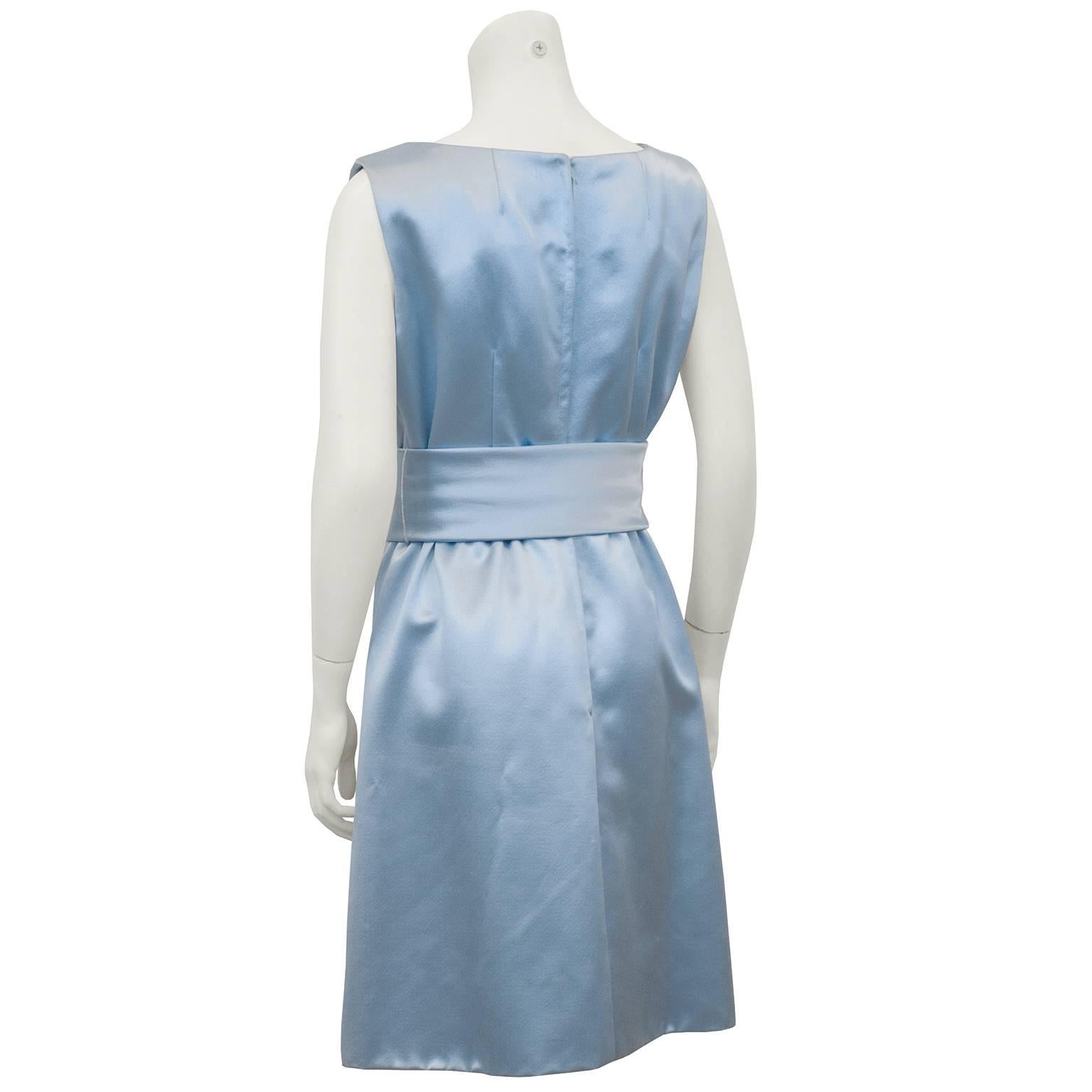 1960's Suzy Perette Baby Blue Satin Cocktail Dress  In Excellent Condition In Toronto, Ontario