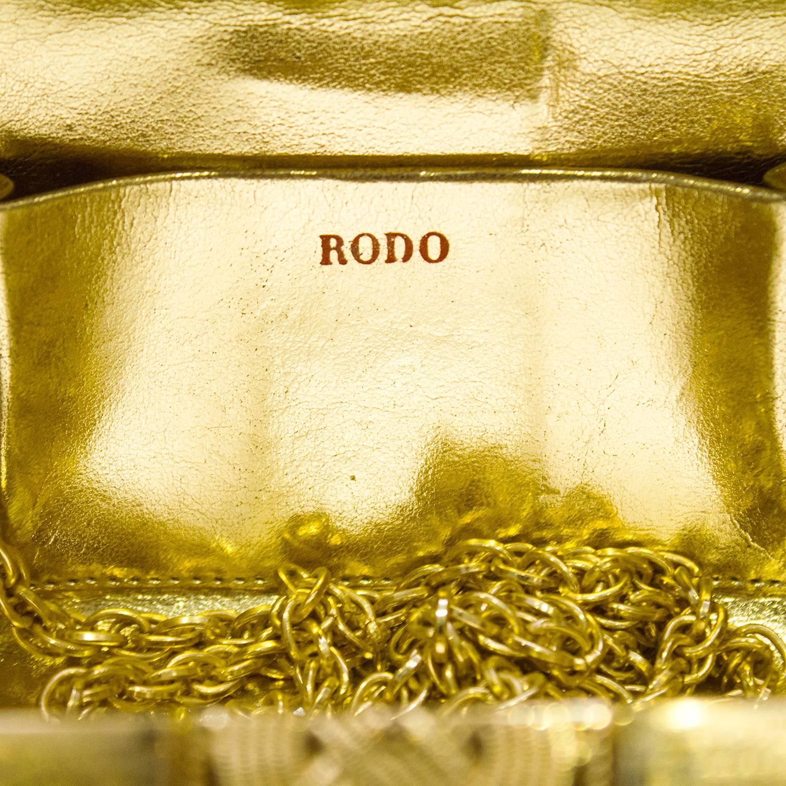 Women's 1980's Rodo Gold Hard Clutch with Braided Detail
