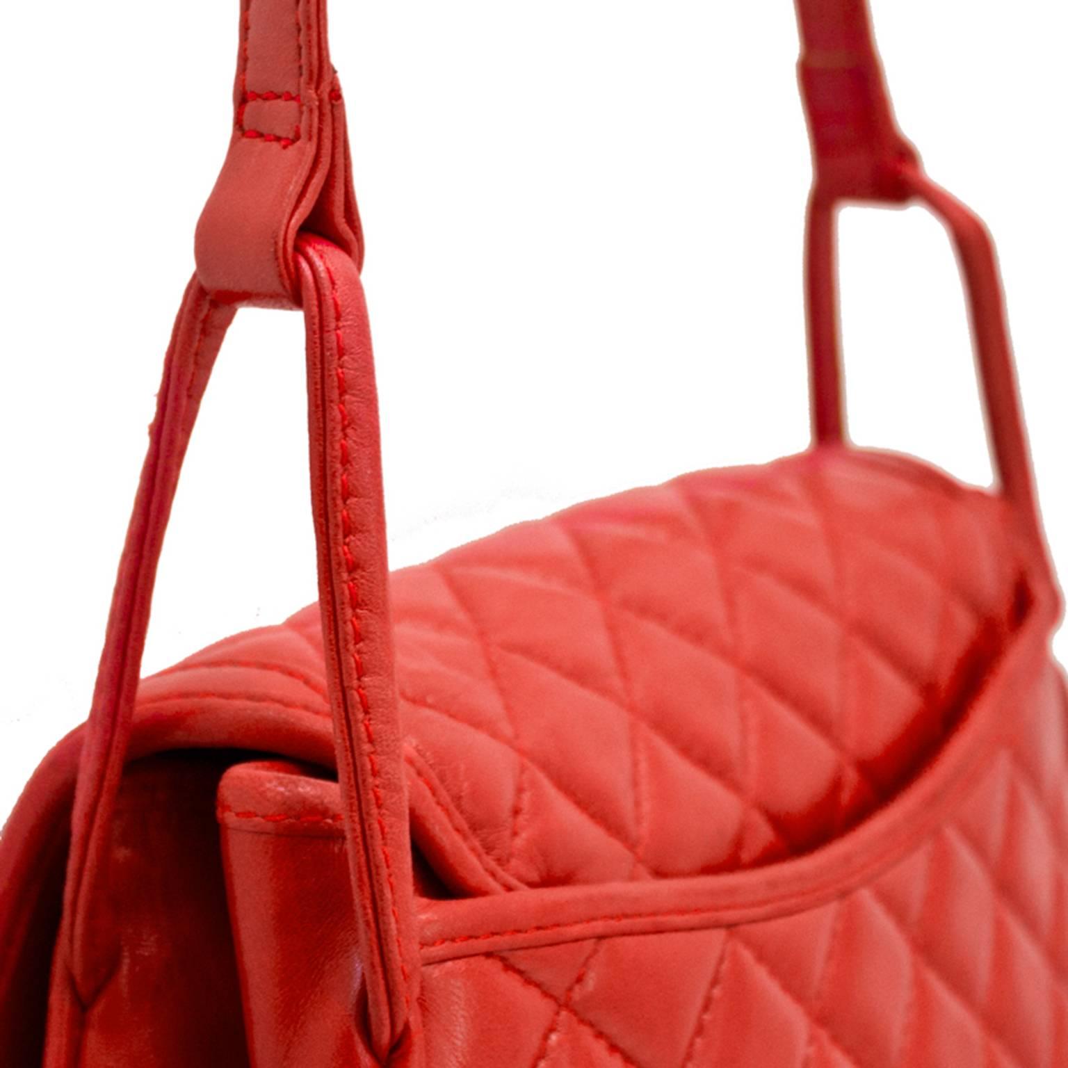 Women's 1980s Judith Leiber Red Quilted Lambskin Bag 