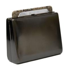 1980s Rodo Pewter Minaudiere Clutch with Faux Granite Detailing