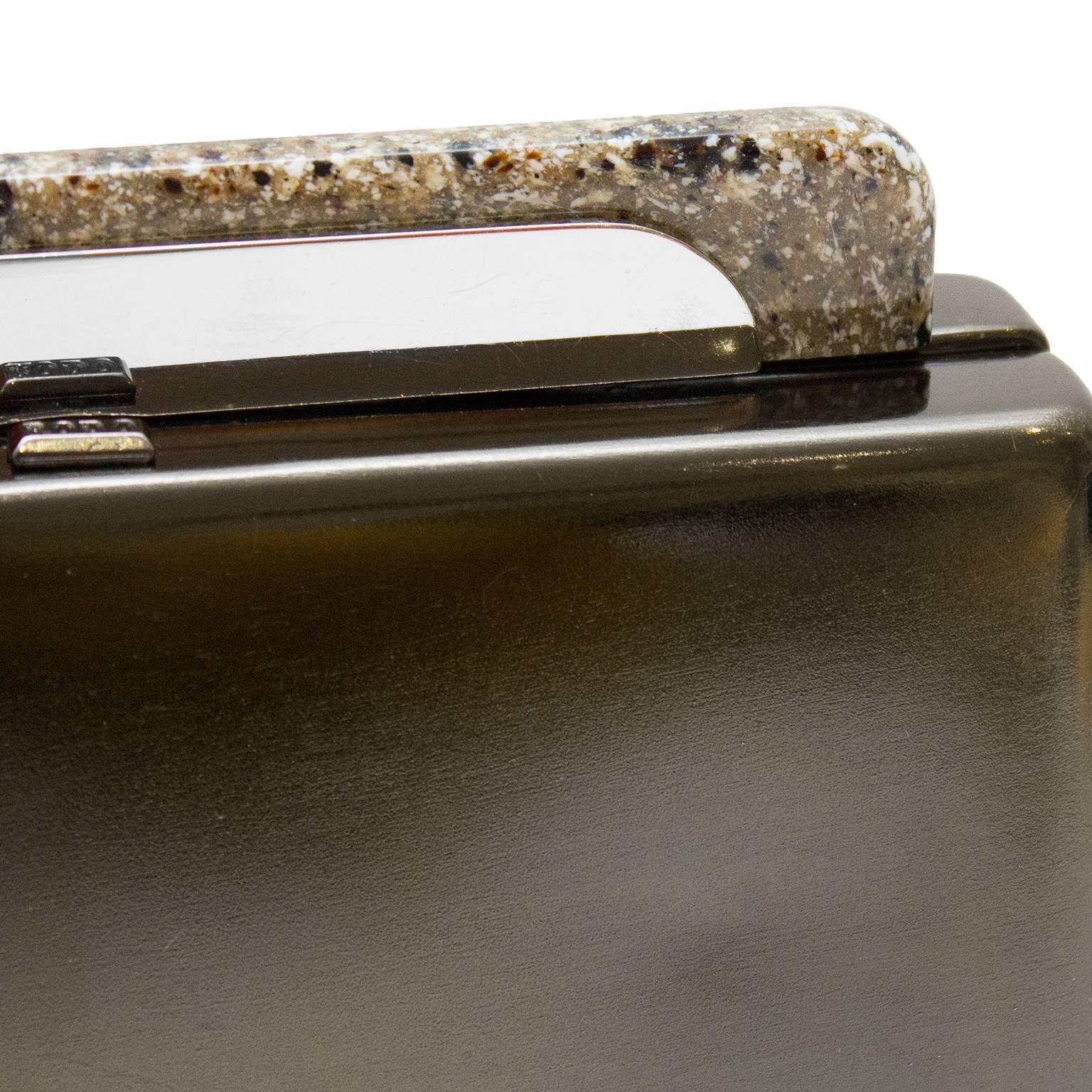 Black 1980s Rodo Pewter Minaudiere Clutch with Faux Granite Detailing For Sale