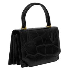 1960's Small Black Exotic Skin Bag with Suede Lining