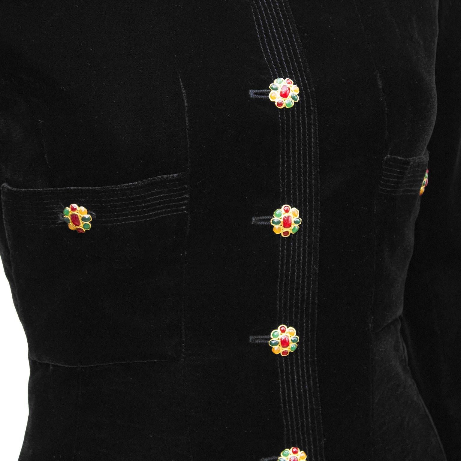 Women's Autumn 1996 Black Velvet Chanel Dress with Poured Glass Buttons