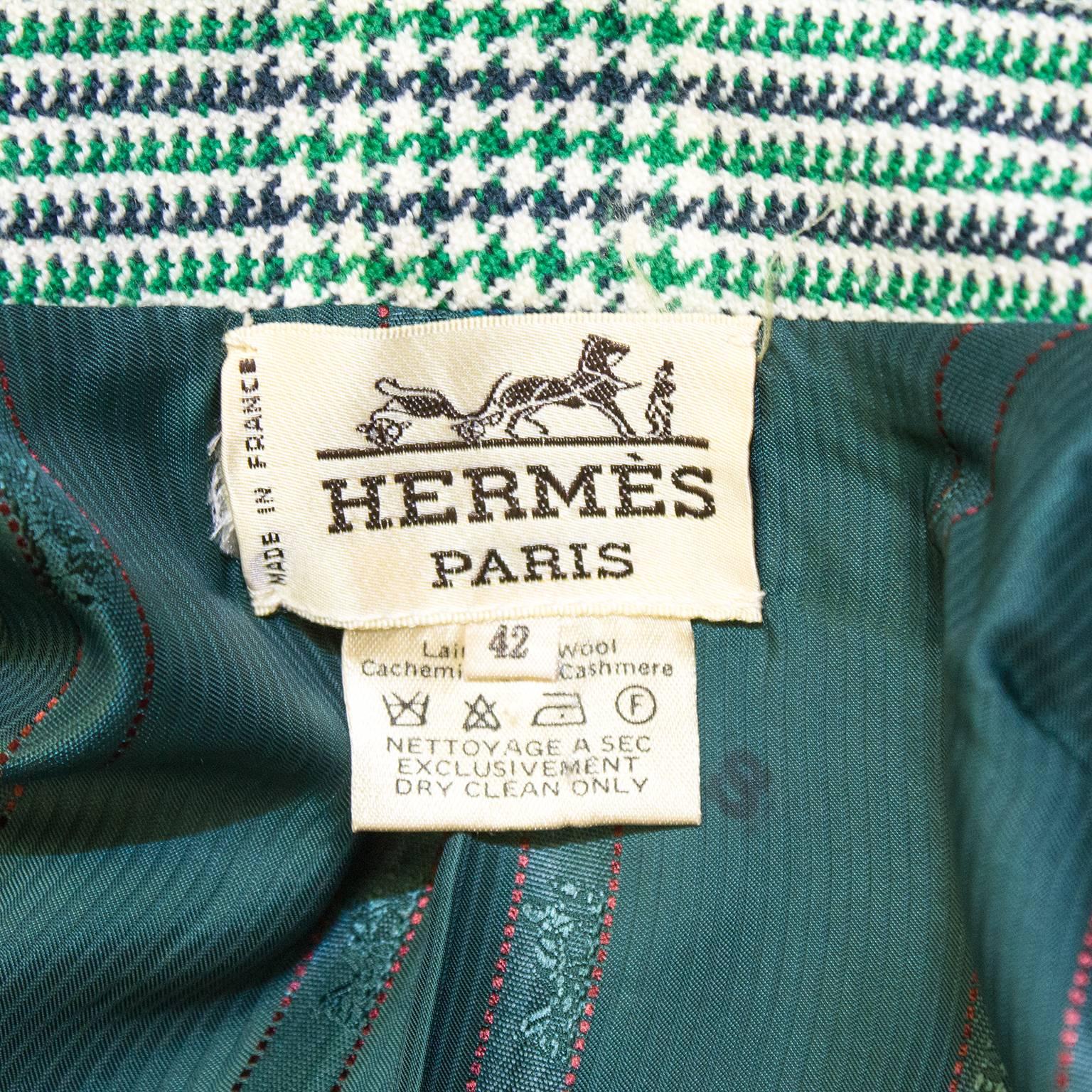 Women's 1990's Hermes Green Glen Check Blazer 