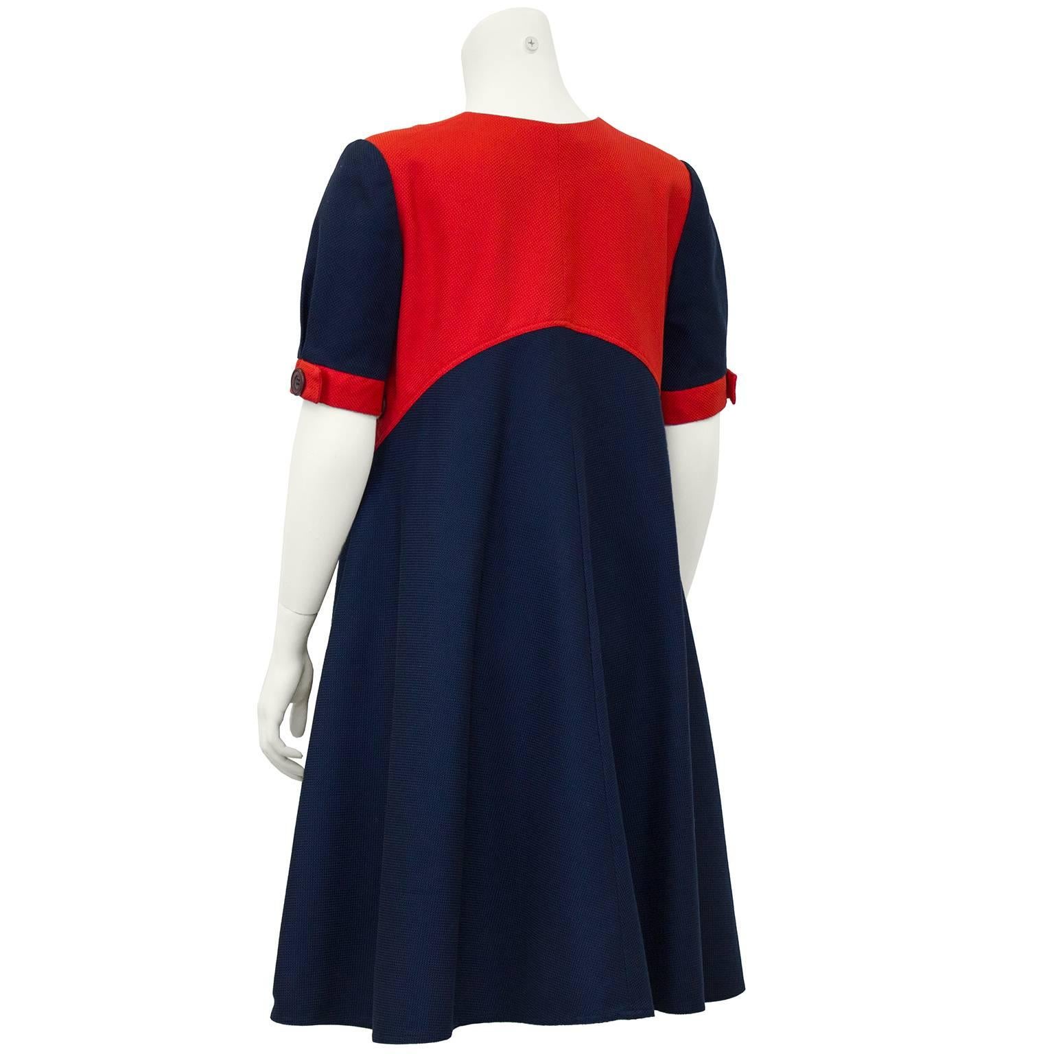 Black 1980's Geoffrey Beene Navy Blue & Red Swing Dress 