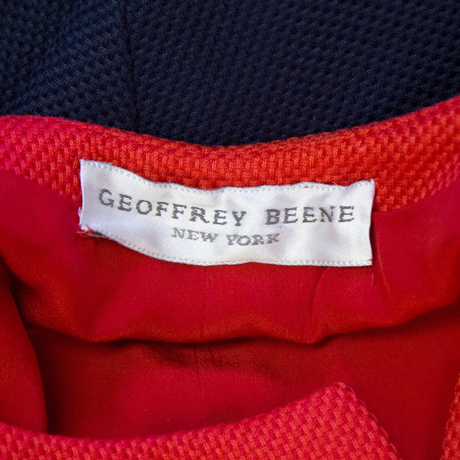 1980's Geoffrey Beene Navy Blue & Red Swing Dress  1