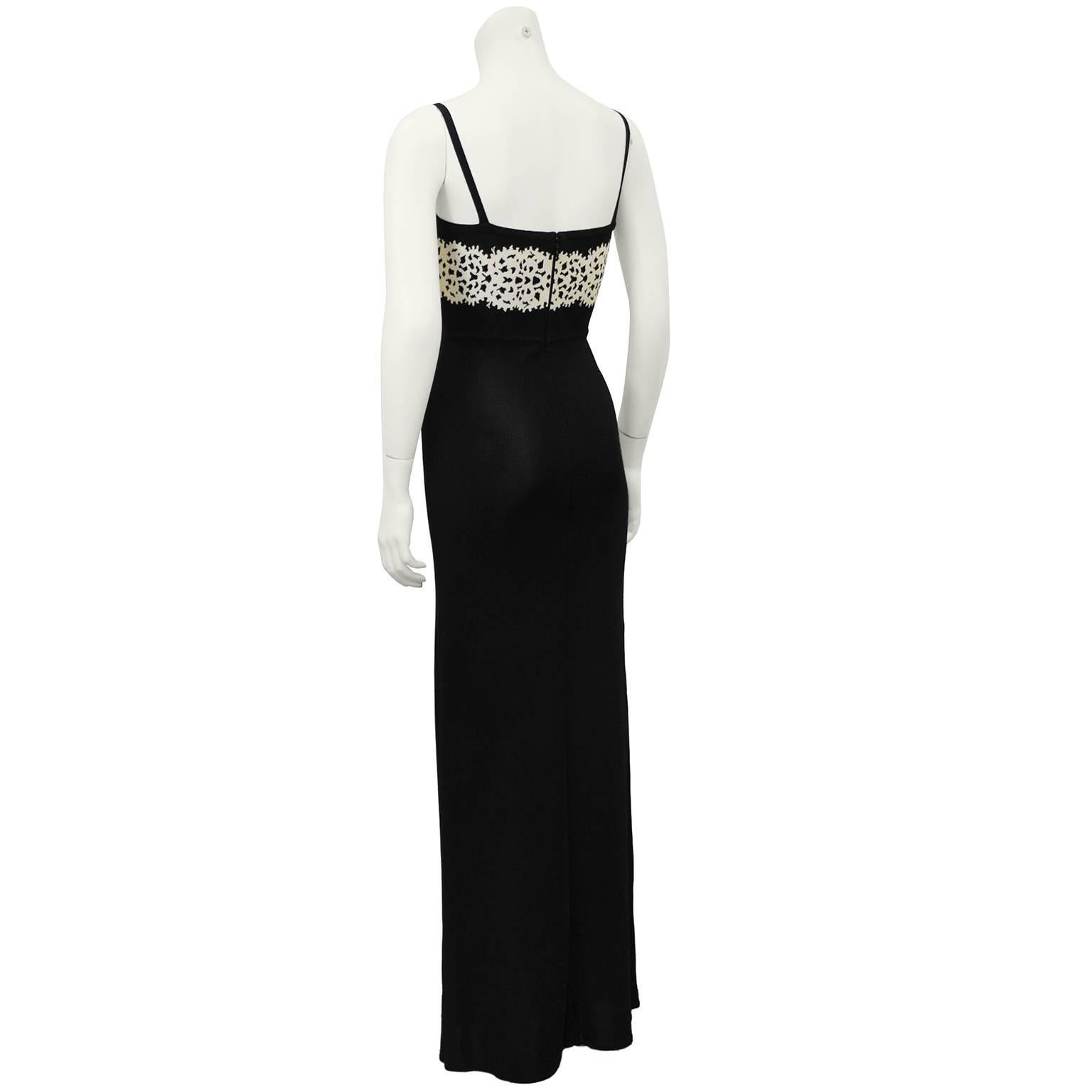 1980's Original Herve Leger Black Gown with Cream Detailing In Excellent Condition In Toronto, Ontario