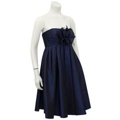 1990's Bill Blass Navy Blue Taffeta Cocktail Dress