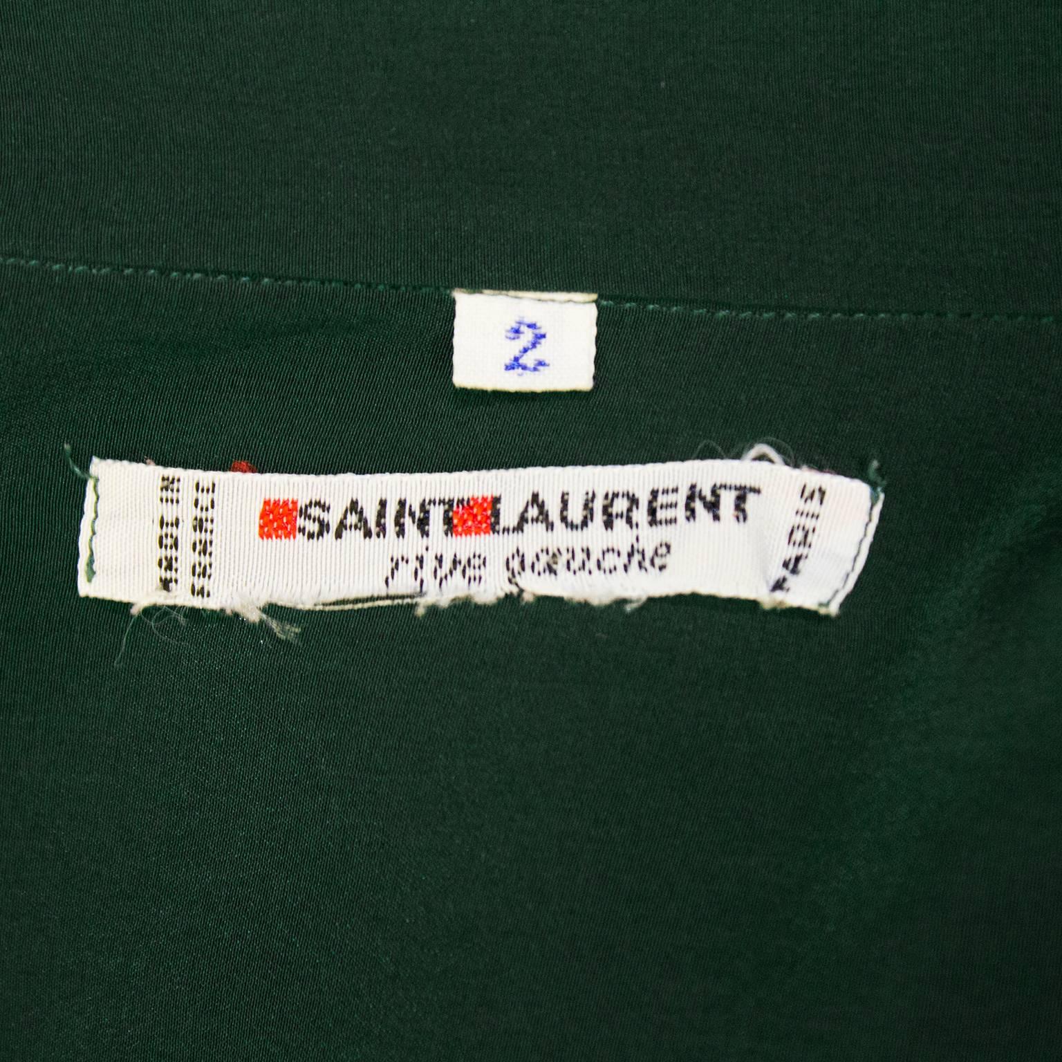 Women's 1980s Yves Saint Laurent/YSL Forest Green Silk Blouse 