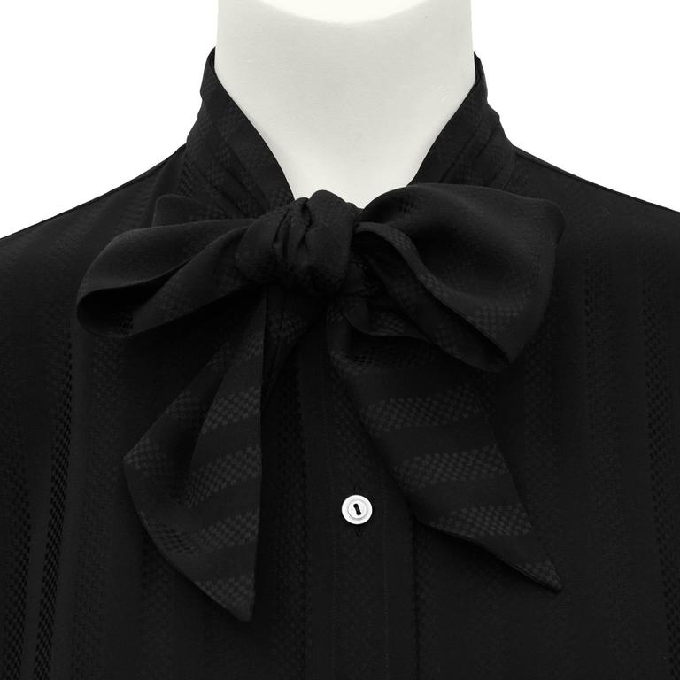 1980s Jean Halm Black Silk Pussybow Blouse For Sale at 1stdibs