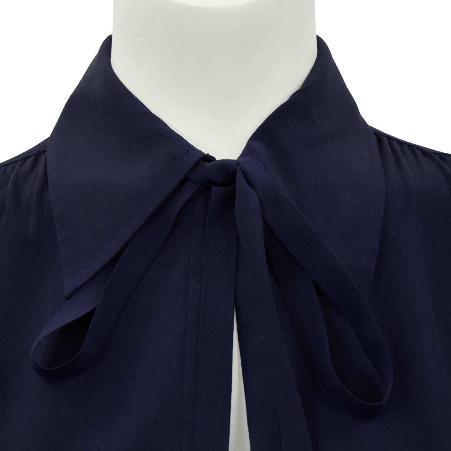 1980s Yves Saint Laurent/YSL Navy Blue Silk Blouse  In Excellent Condition In Toronto, Ontario