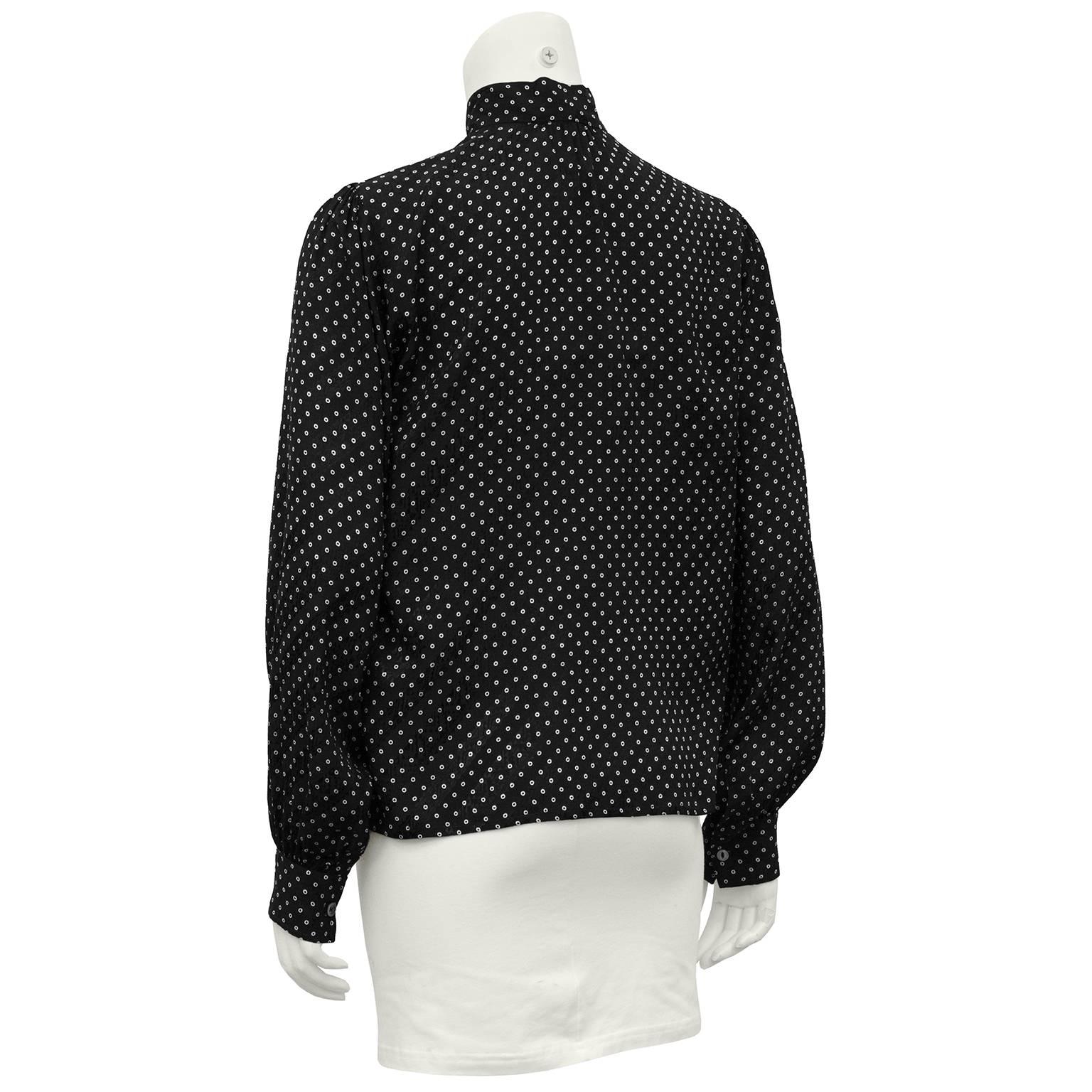 1980s Yves Saint Laurent/YSL Black and White Polka Dot Silk Shirt In Excellent Condition In Toronto, Ontario