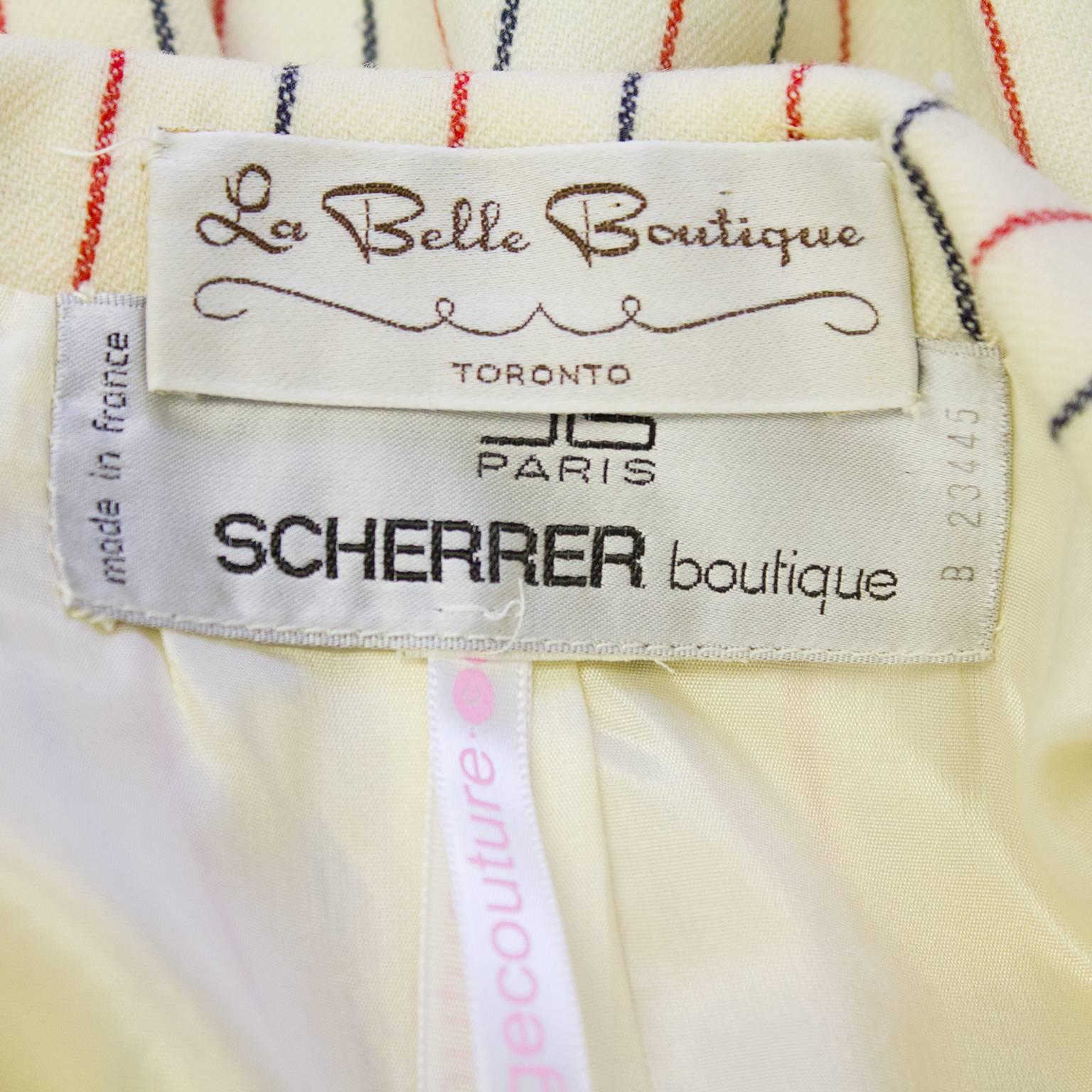 Scherrer - Costume en laine à rayures épinglées, années 1980  en vente 1
