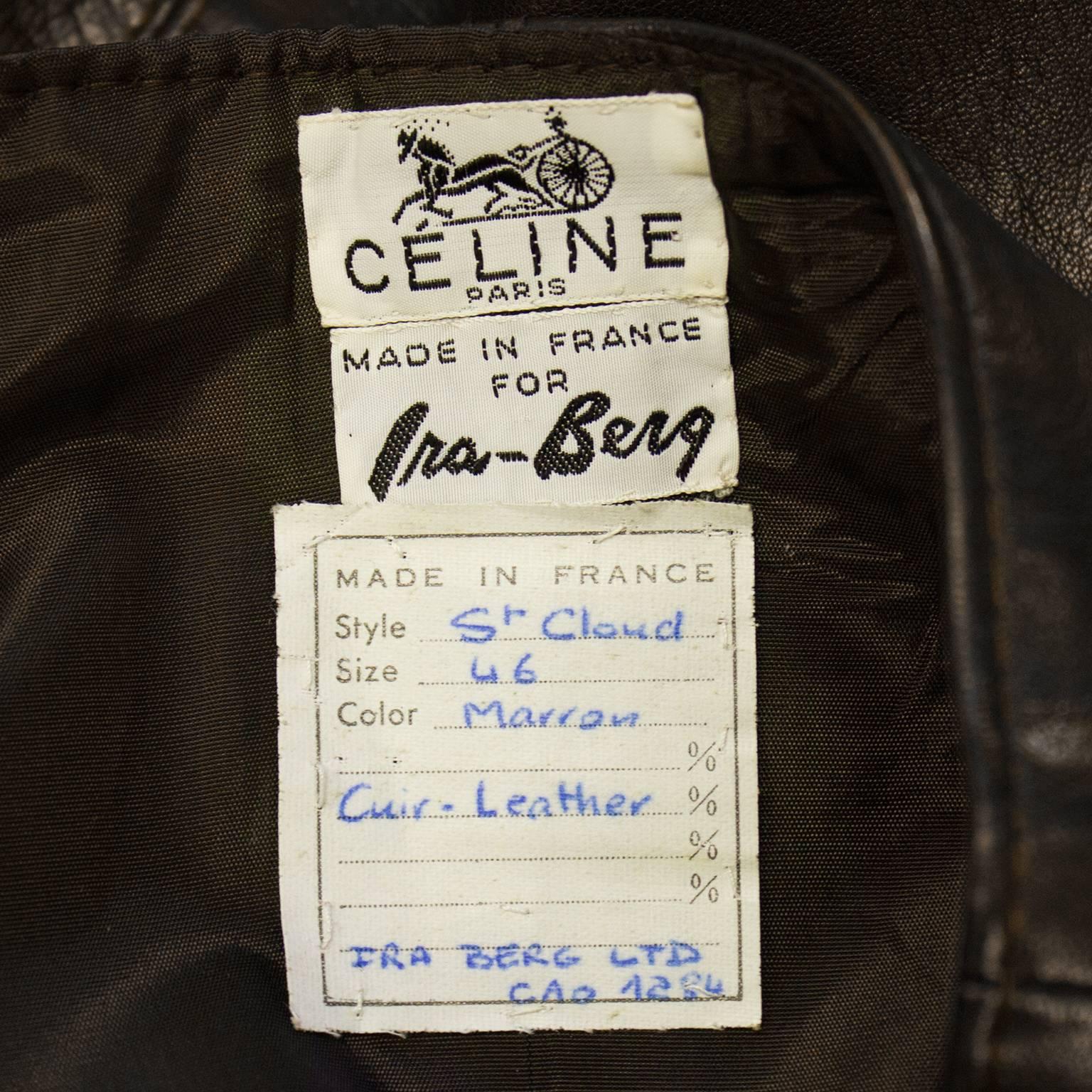 1970's Celine Brown Leather Vest & Skirt Ensemble  In Excellent Condition In Toronto, Ontario