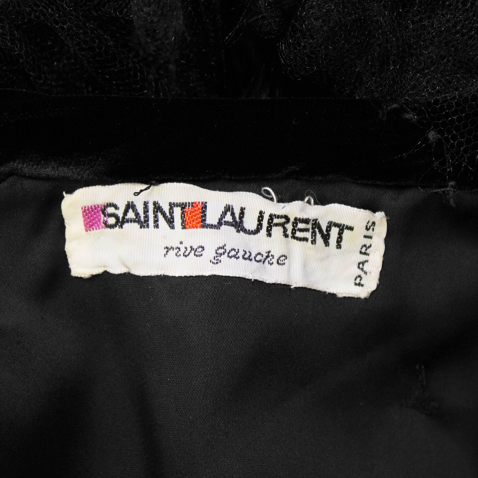 1980's Yves Saint Laurent/YSL Black Velvet Jacket with Feather Collar  2