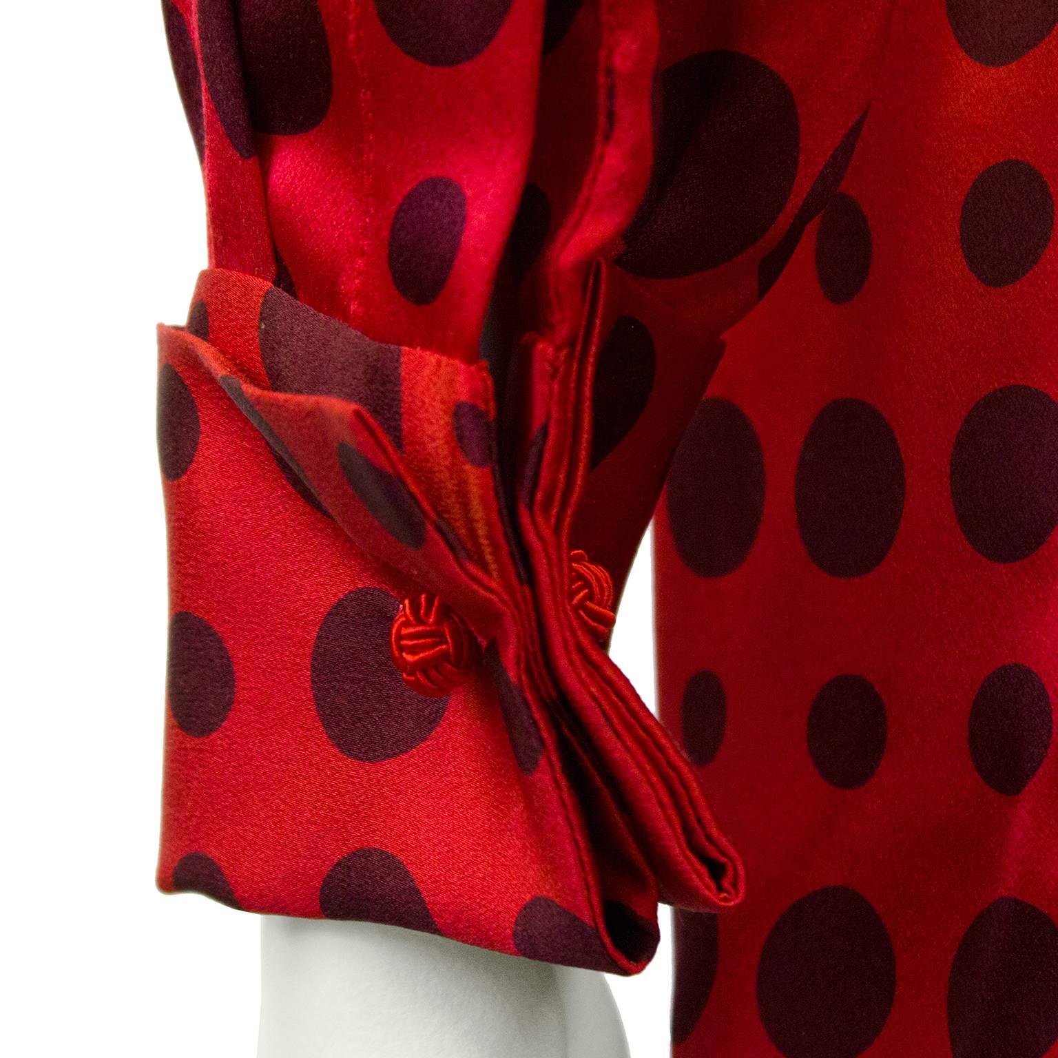 1980's Bill Blass Red Silk Polka Dot Blouse  1