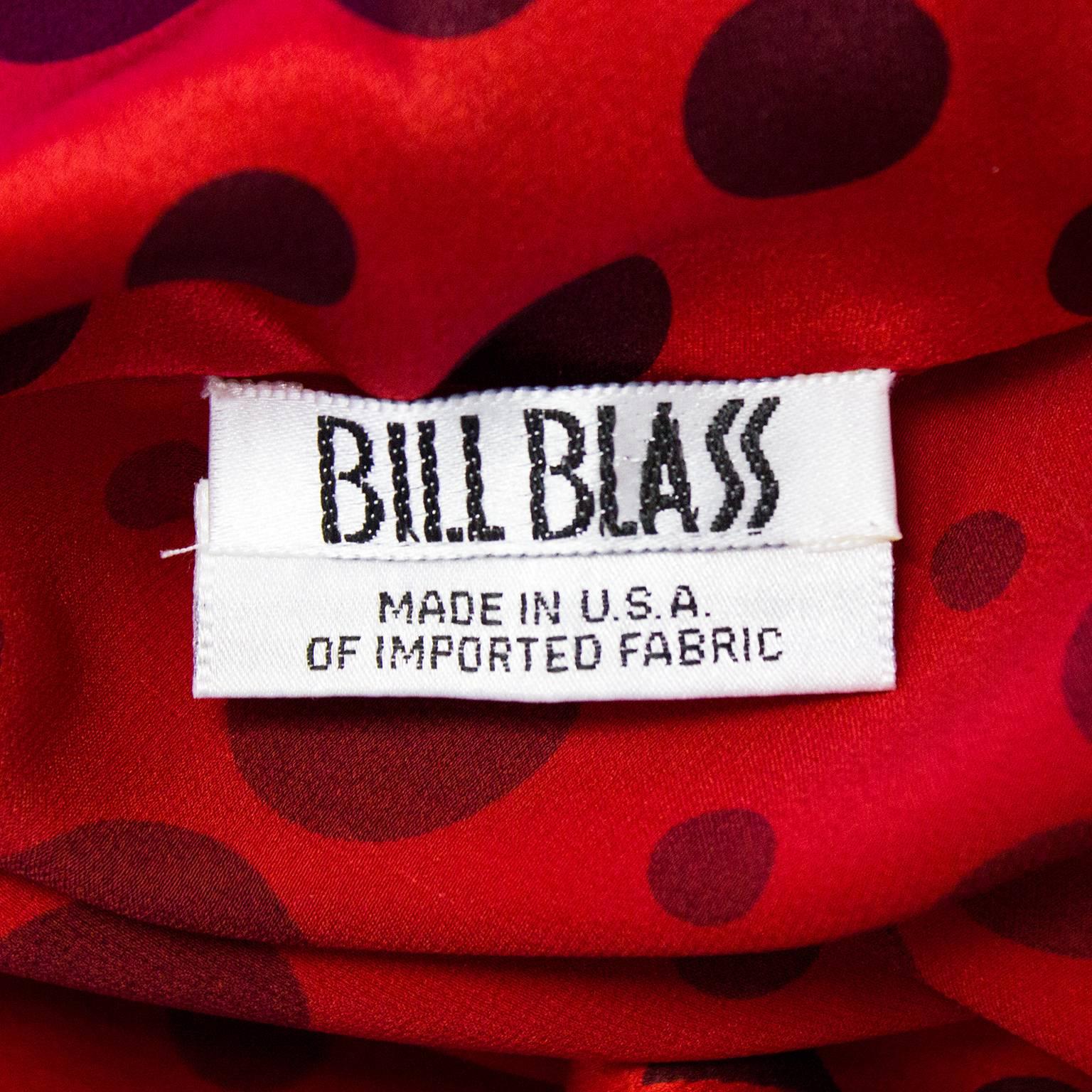 1980's Bill Blass Red Silk Polka Dot Blouse  2