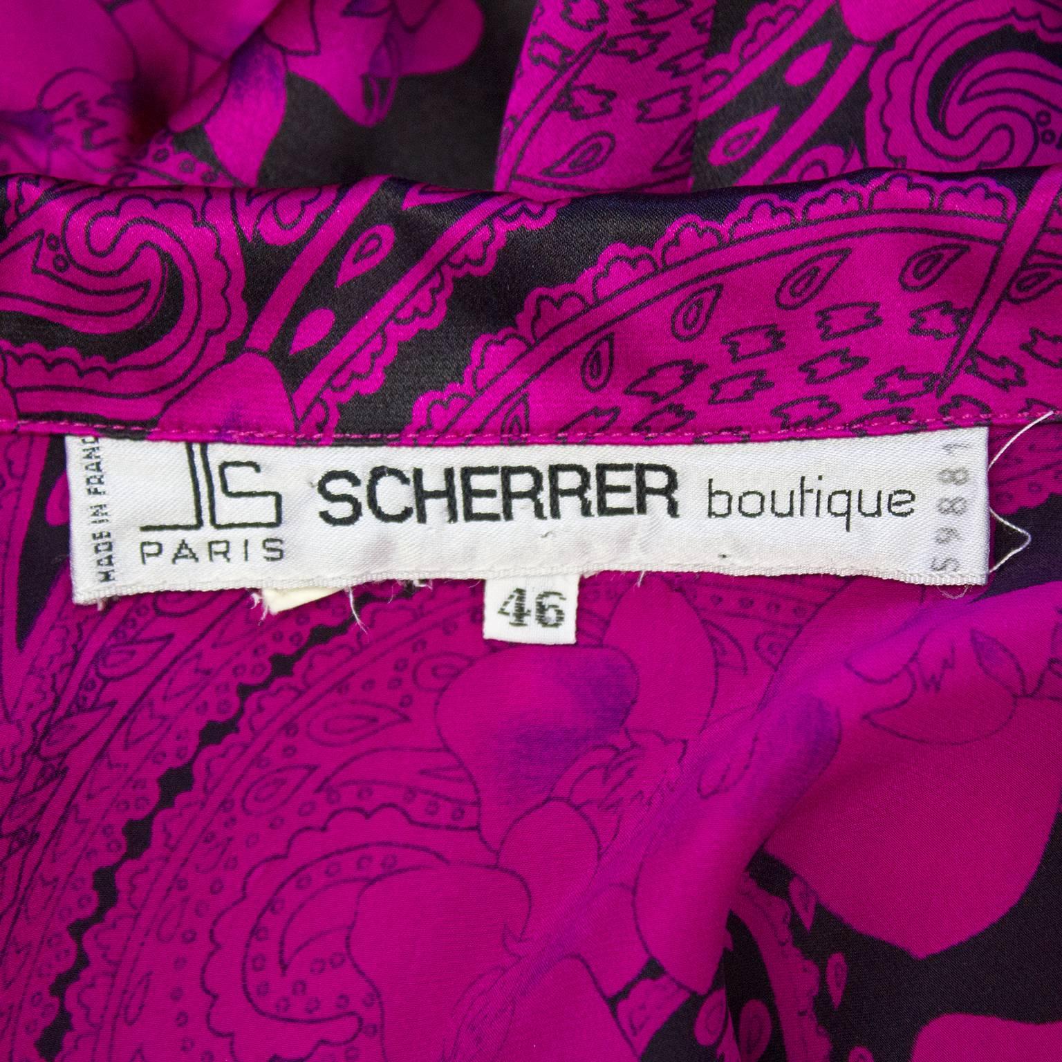 1980's Scherrer Hot Pink and Black Paisley Silk Blouse In Excellent Condition In Toronto, Ontario