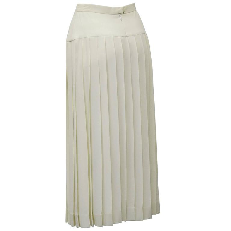 1980's Chanel Cream Silk Pleated Skirt at 1stDibs | cream silk skirt