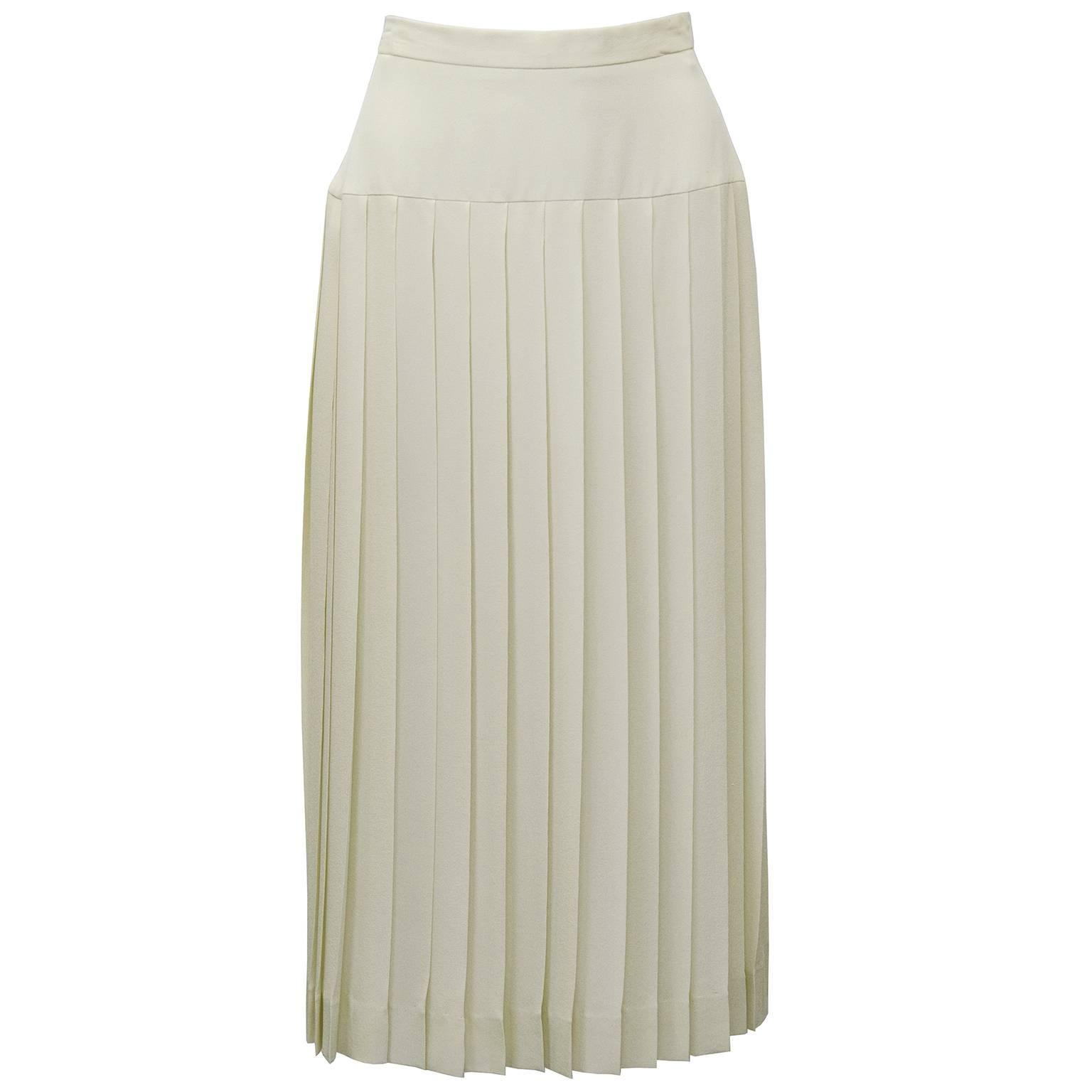 1980's Chanel Cream Silk Pleated Skirt 