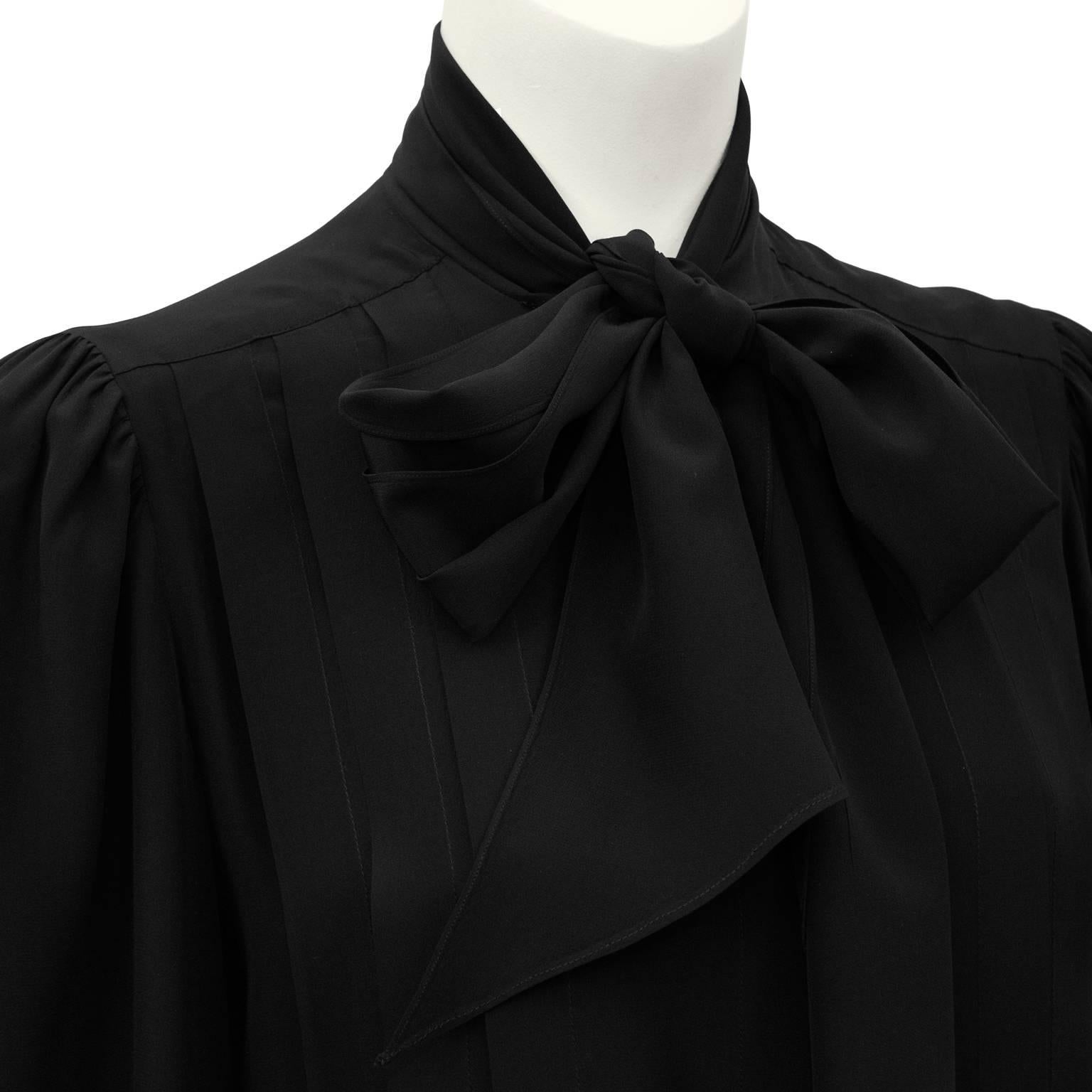 1980's BAMM Black Silk Pussy Bow Blouse In Excellent Condition In Toronto, Ontario