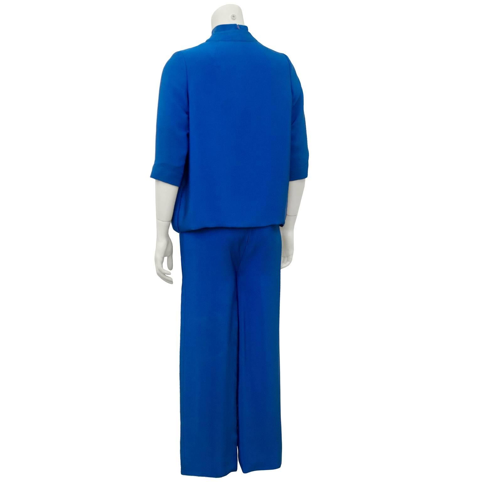 1960's Norman Norell Royal Blue Silk 3 pc. Ensemble  In Excellent Condition For Sale In Toronto, Ontario