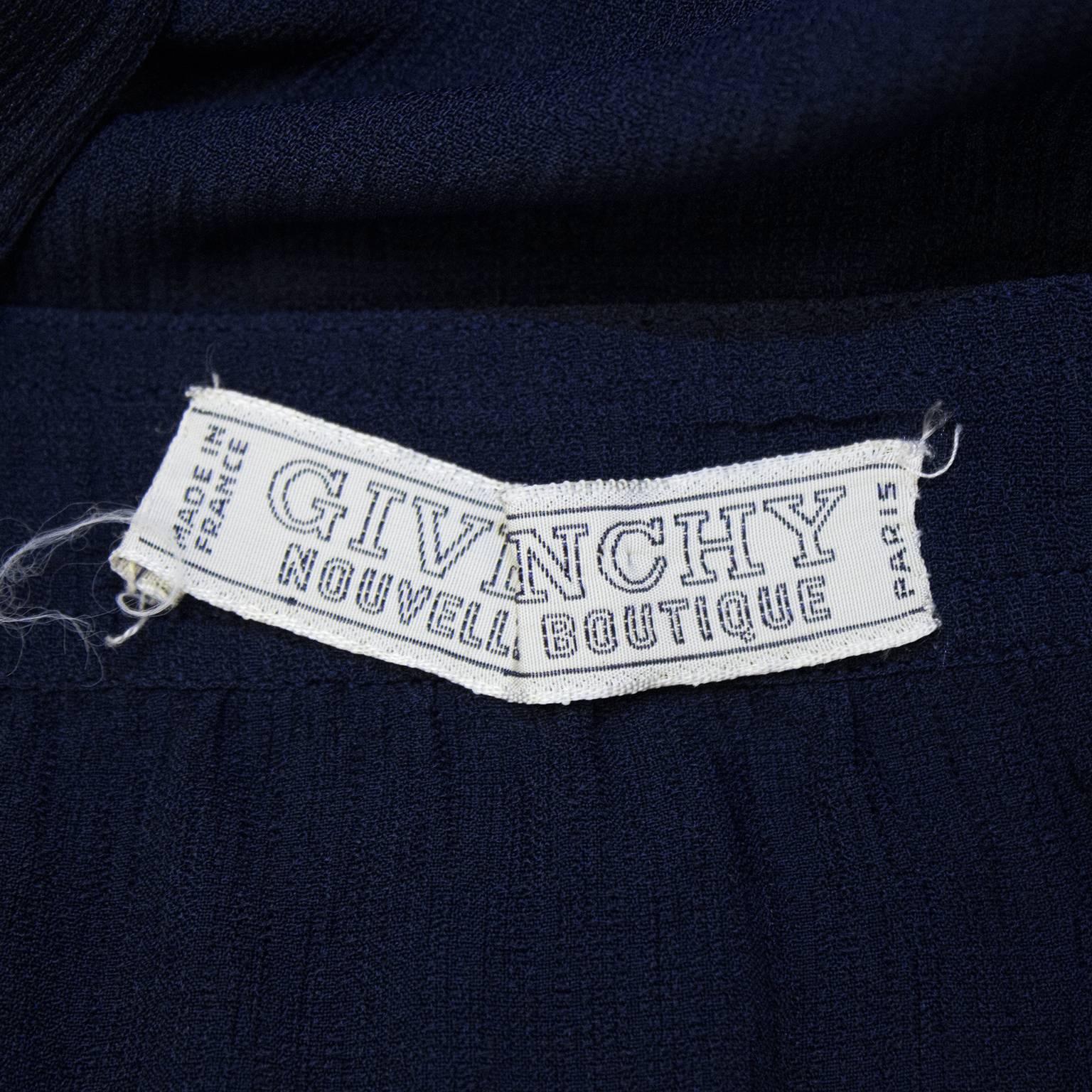 1970's Givenchy Navy Blue Day Dress  In Excellent Condition In Toronto, Ontario