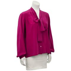 1980's Jean Halm Magenta Silk Blouse