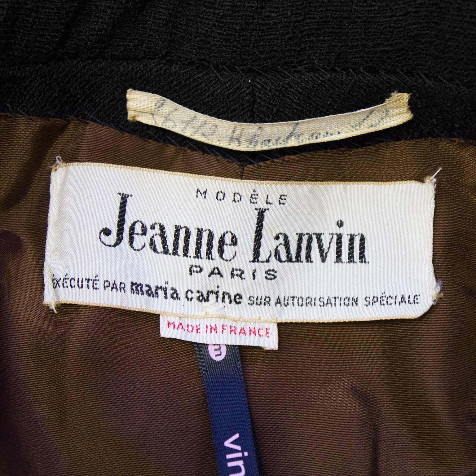 1960's Lanvin Black Wool 3/4 Coat 2