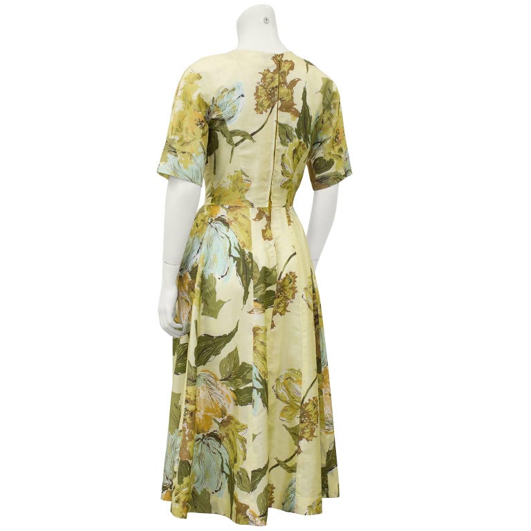 1950s Schiaparelli 'Maribeau' Yellow Floral Printed Fabric Custom Made ...