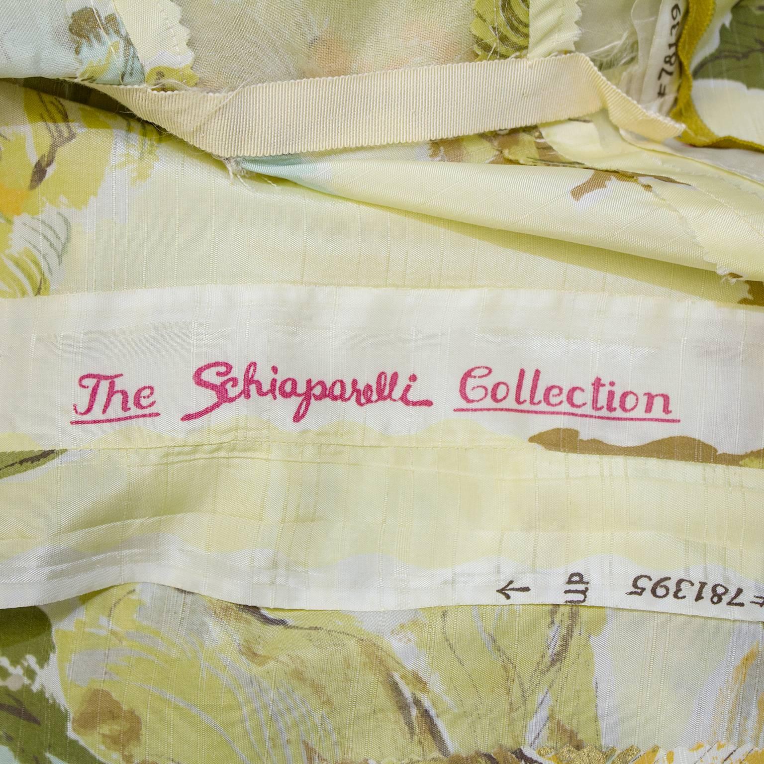 Beige 1950s Schiaparelli 'Maribeau' Yellow Floral Printed Fabric Custom Made Dress
