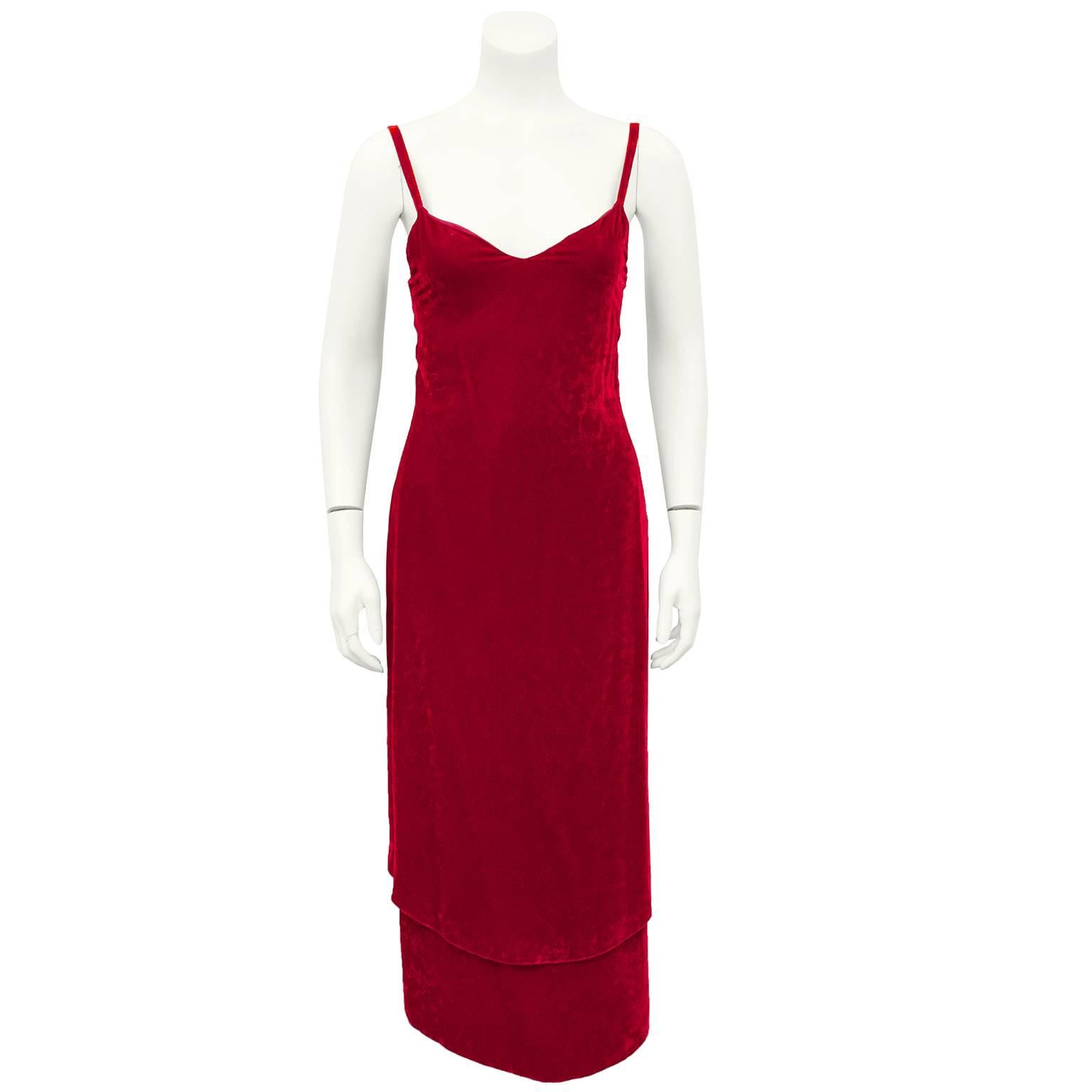 Red 1980's Sonia Rykiel Wine Panne Velvet Slip Dress