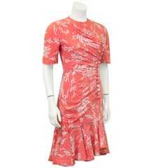 1990's Haute Couture Coral Silk Jacquard Dress Carroll Petrie Col.