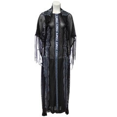 1970's Black Knit and Embroidered Maxi Dress and Shawl