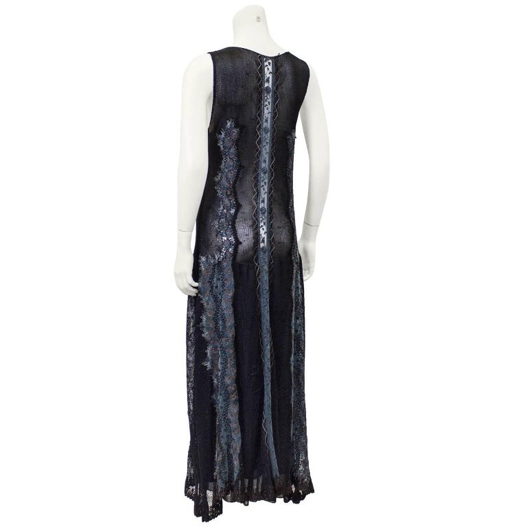 Small 1970s Black Zip Front Maxi Dress