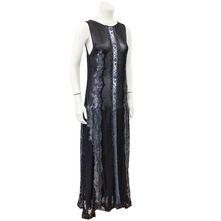 1970's Black Knit and Embroidered Maxi Dress and Shawl For Sale at ...