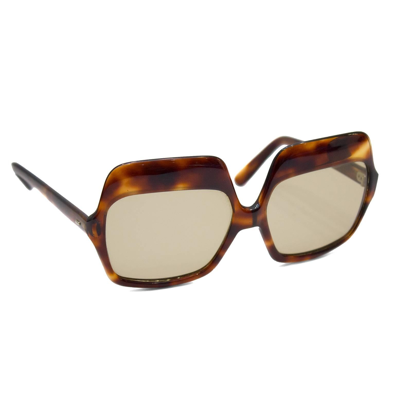 Anonymous French 1960's brown faux tortoiseshell large sunglasses. Very light brown lens.  Dior-like shape. Excellent vintage condition. No case.  
