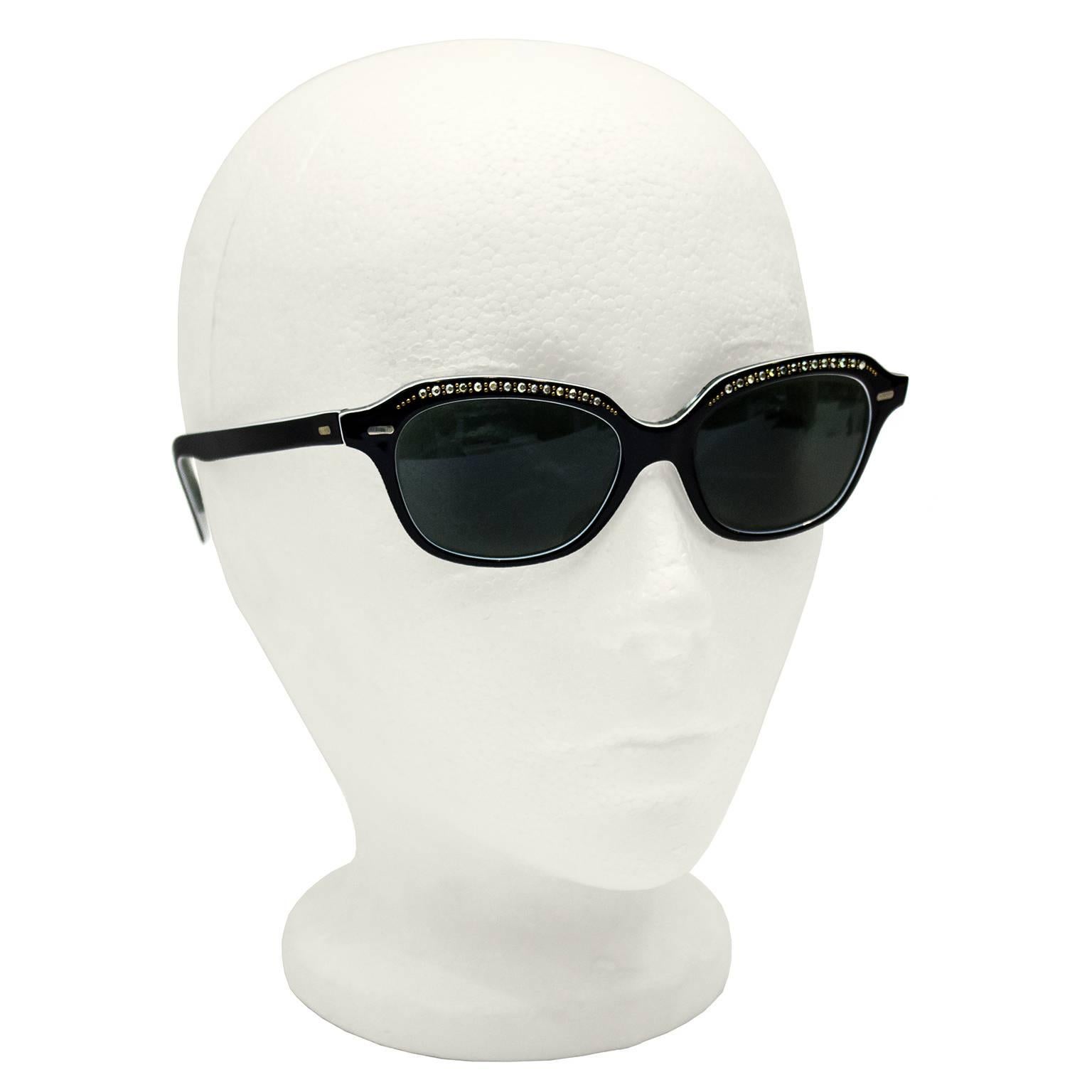 Black 1950's Sun Rite Embellished Sunglasses  For Sale