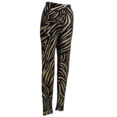 Vintage 1980s Gianni Versace Black and Gold Tiger Stripe Leggings 