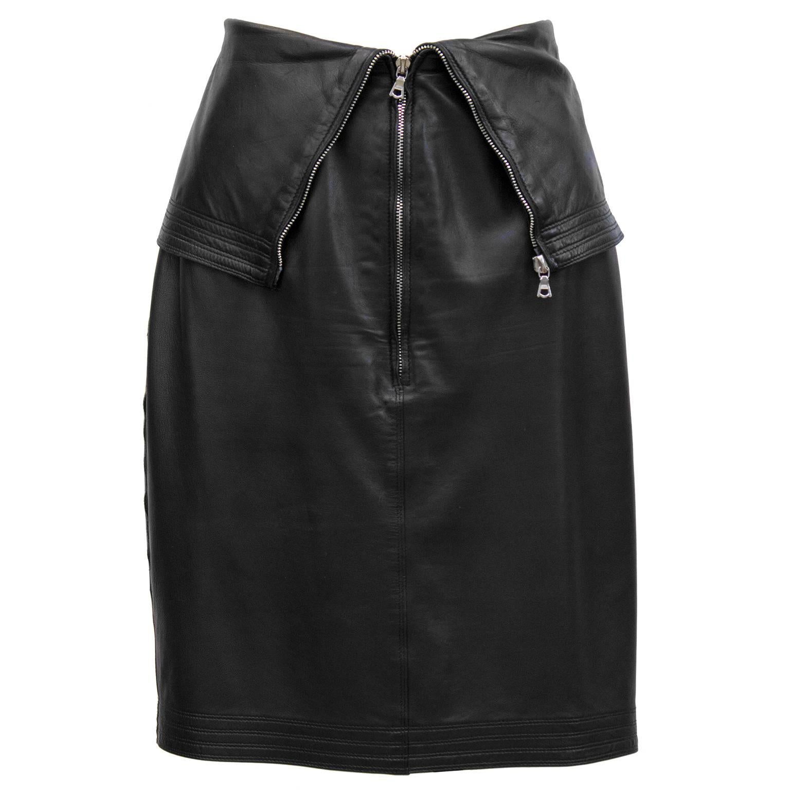 1980's Gianni Versace Black Leather Skirt 