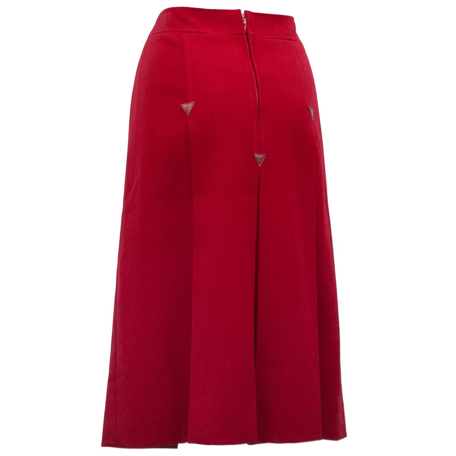 1970s Celine Red Wool Skirt In Excellent Condition In Toronto, Ontario