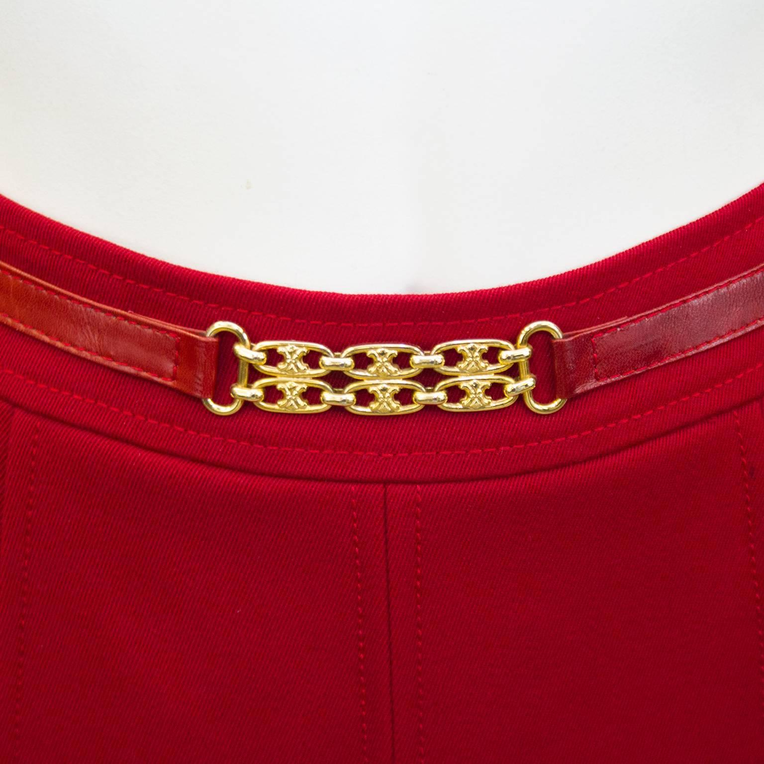 Women's 1970s Celine Red Wool Skirt