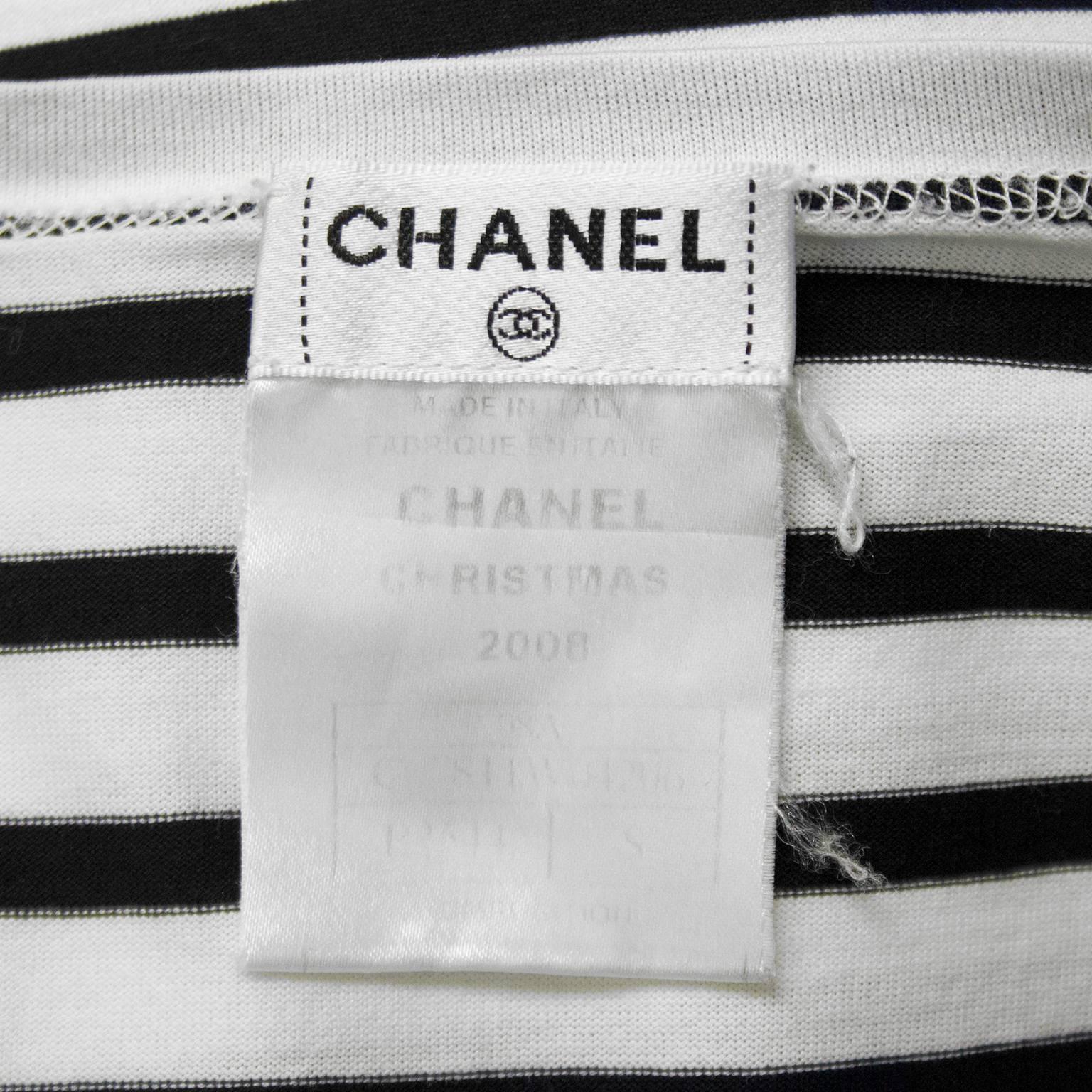 Gray Limited Edition Chanel Christmas 2008 Long Sleeve Striped Logo Shirt 