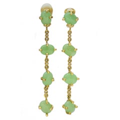 1980s Valentino Long Gold Tone and Sea Foam Clip Back Green Earrings