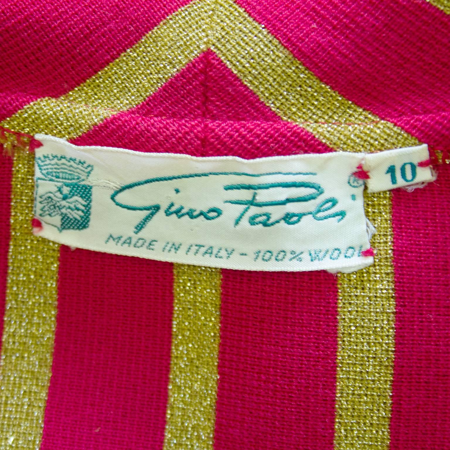 1960s Gino Paoli Raspberry and Gold Lurex Vertical Stripe 3pc. Knit Suit  1