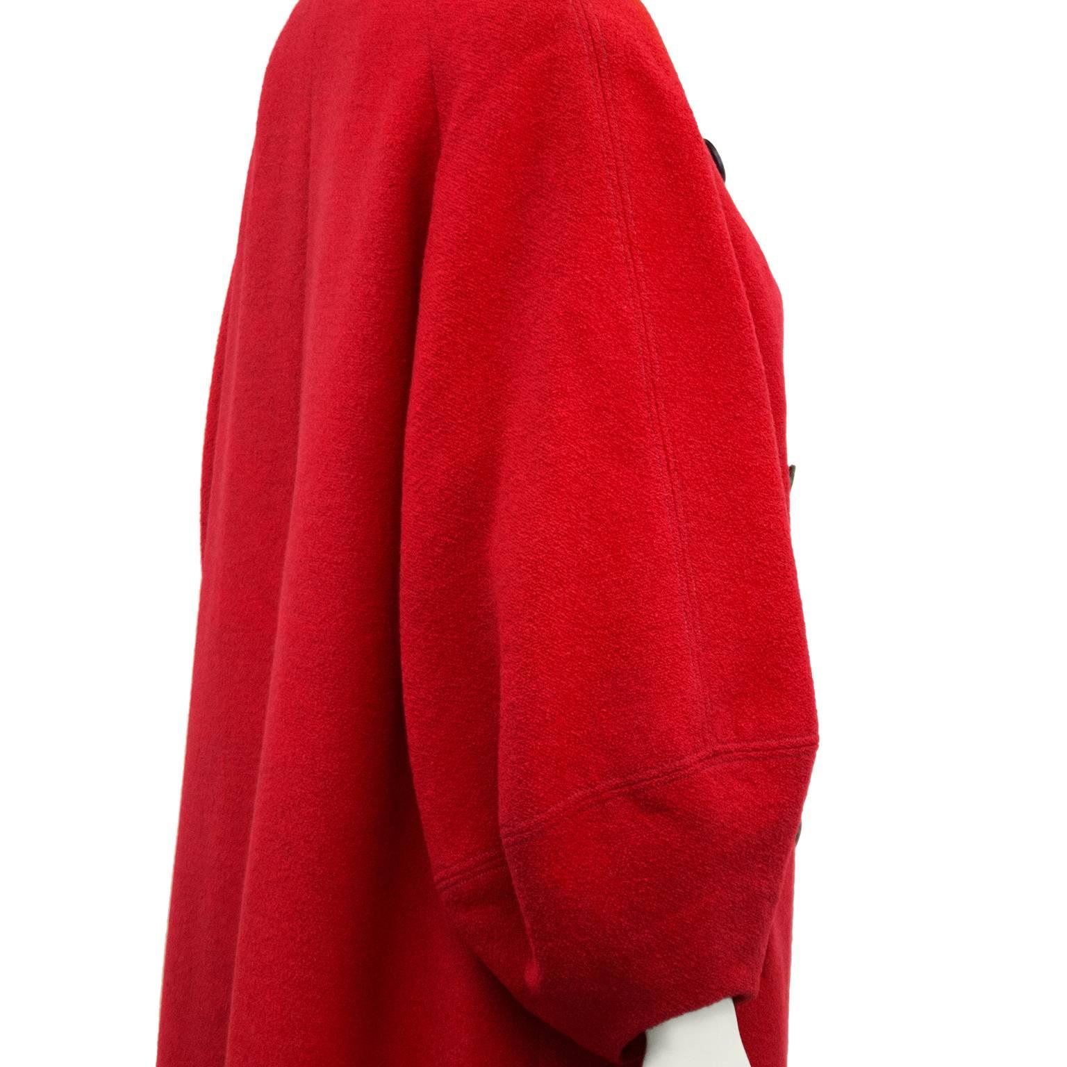 Women's 1950s Red Wool Faux Double Breasted Coat 