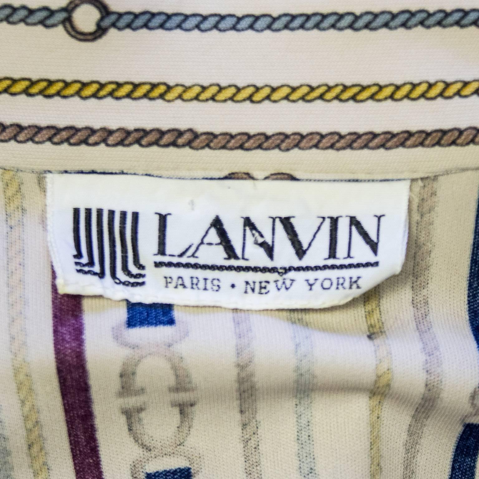 1970s Lanvin Beige Long Sleeve Printed Dress  3