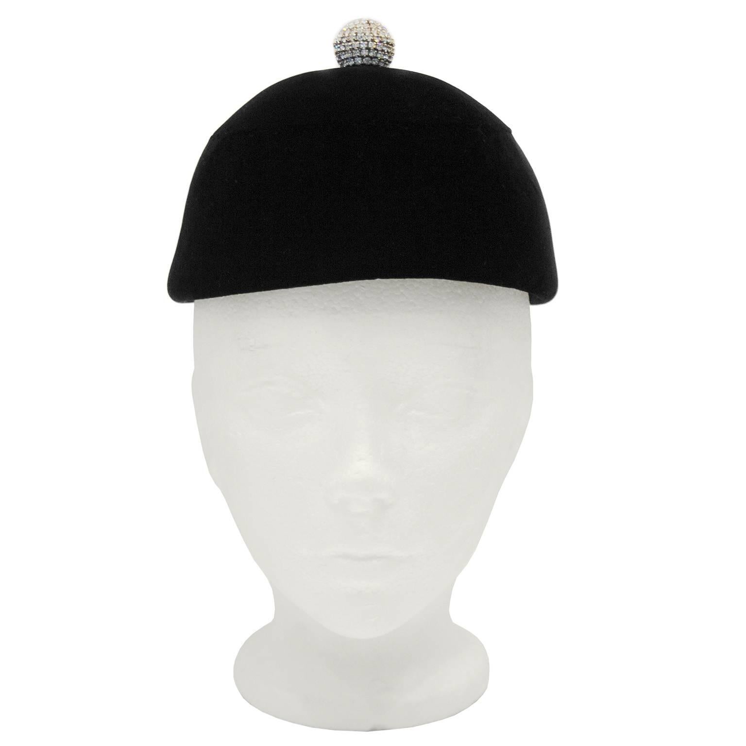 1950s Givenchy Black Velvet Hat with Rhinestone Detail  In Excellent Condition In Toronto, Ontario