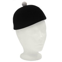 1950s Givenchy Black Velvet Hat with Rhinestone Detail