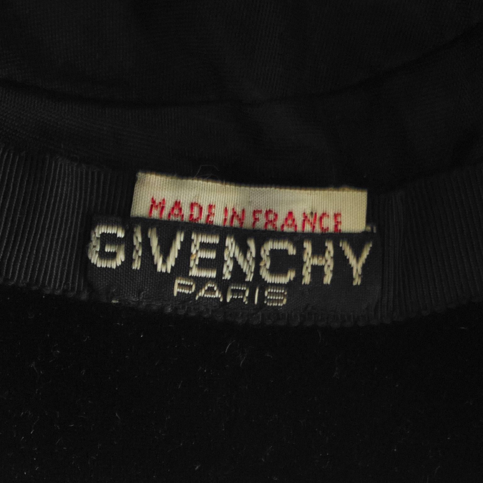 1950s Givenchy Black Velvet Hat with Rhinestone Detail  2